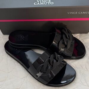 Vince Camuto Glossy Black Chain Sandals